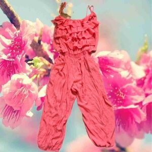 Orange Sleeveless Jumpsuit with Ruffled Neckline